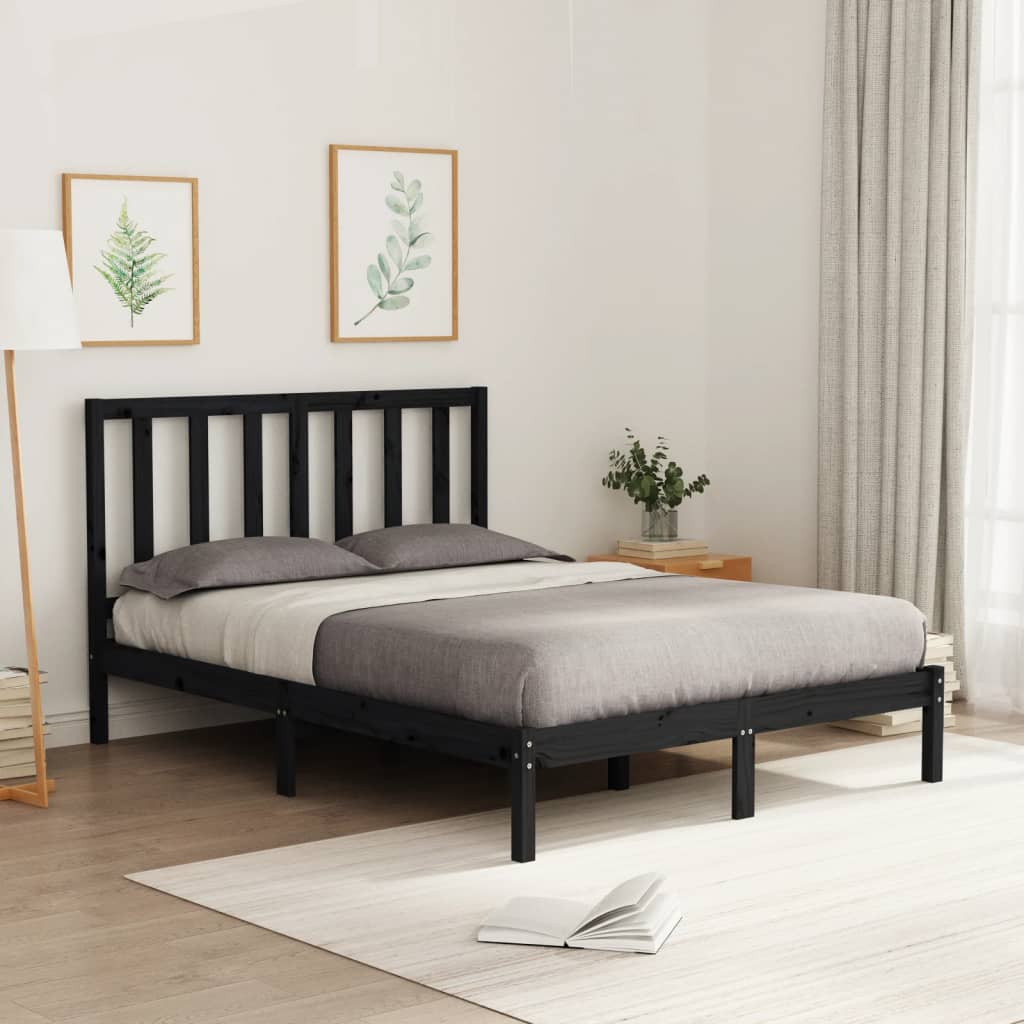 vidaXL Estrutura de cama 120x200 cm madeira maciça preto