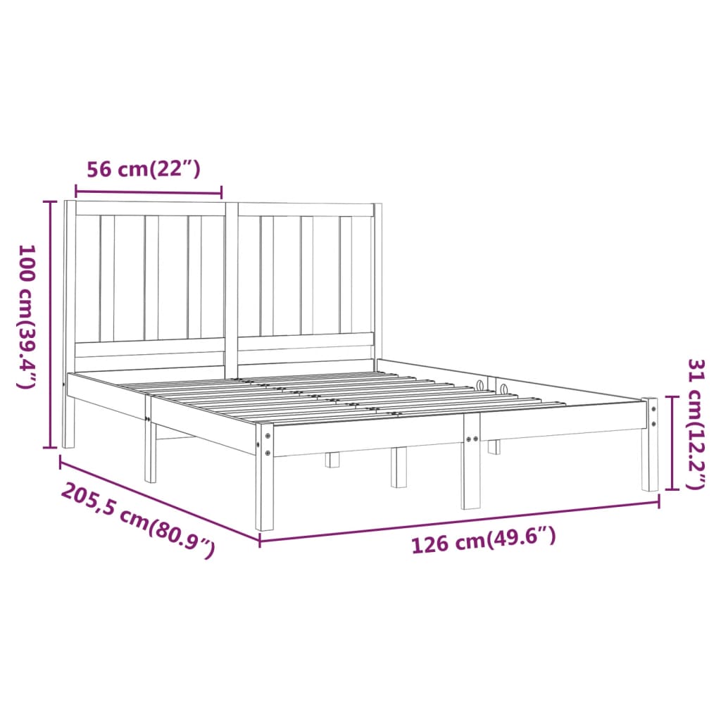 vidaXL Estrutura de cama 120x200 cm madeira maciça preto