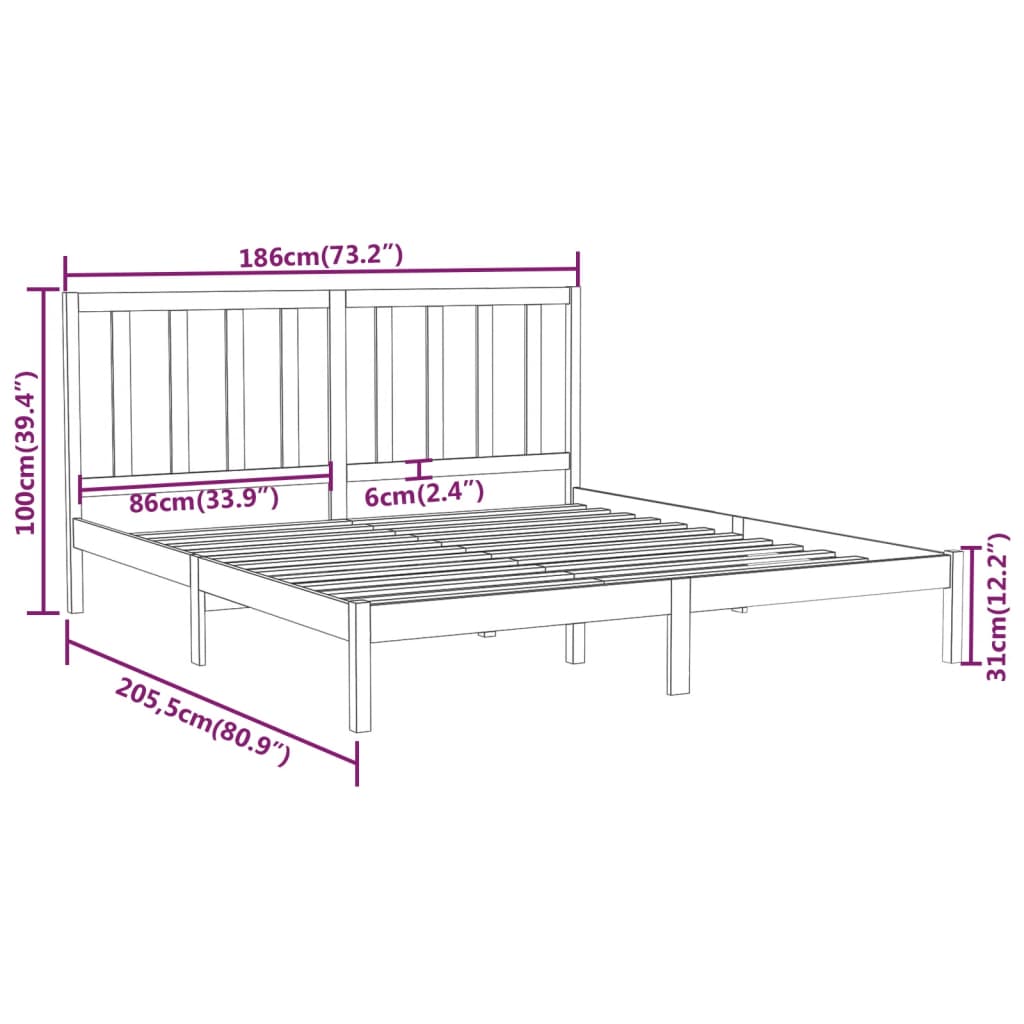 vidaXL Estrutura de cama super king pinho maciço 180x200 cm branco