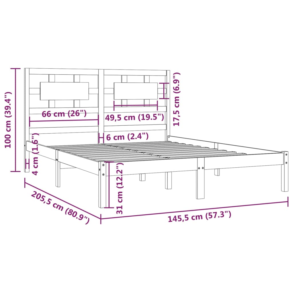 vidaXL Estrutura de cama 140x200 cm pinho maciço castanho-mel