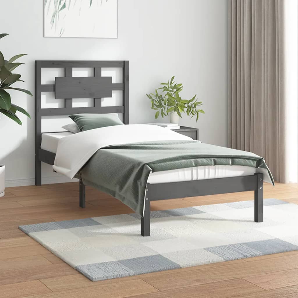 vidaXL Estrutura cama solteiro 90x200 cm pinho maciço cinzento