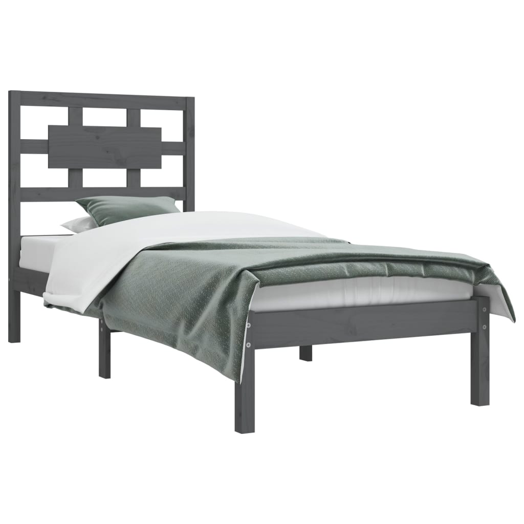 vidaXL Estrutura cama solteiro 90x200 cm pinho maciço cinzento