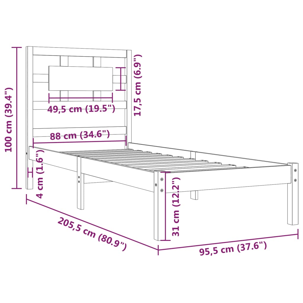 vidaXL Estrutura cama solteiro 90x200 cm pinho maciço cinzento