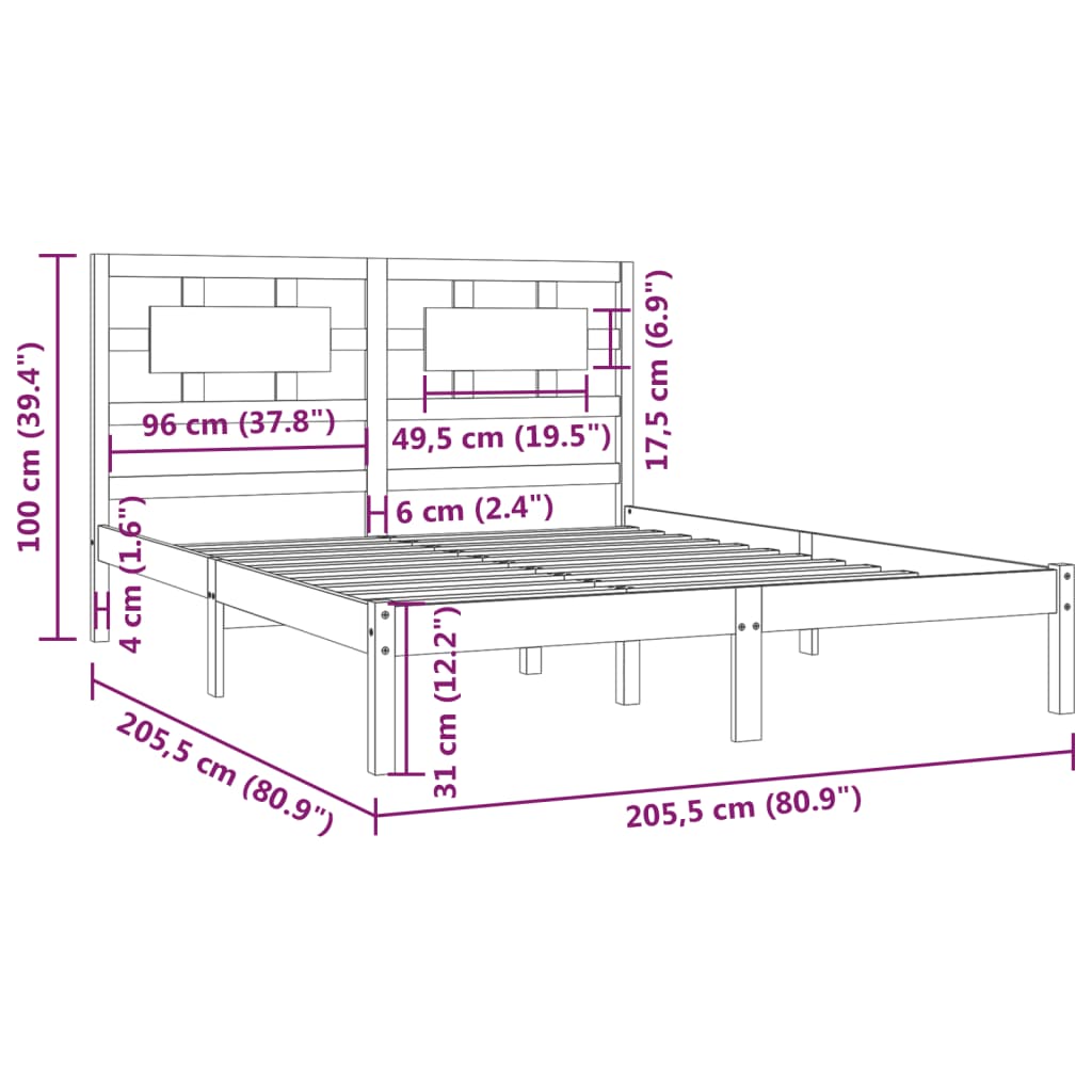 vidaXL Estrutura de cama 200x200 cm pinho maciço cinzento