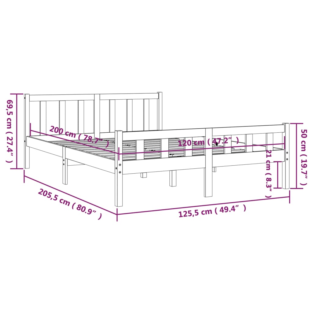 vidaXL Estrutura de cama 120x200 cm madeira maciça castanho mel