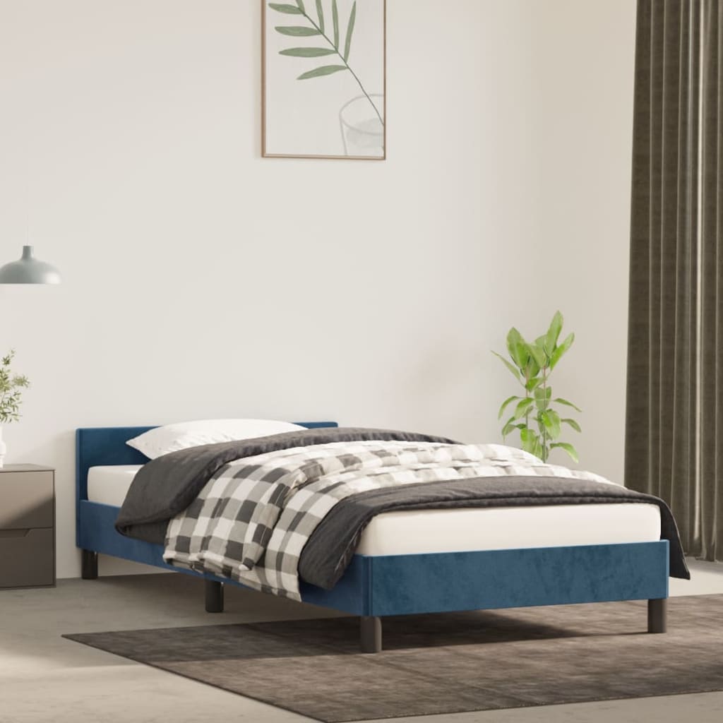 vidaXL Estrutura de cama c/ cabeceira 90x190 cm veludo azul-escuro