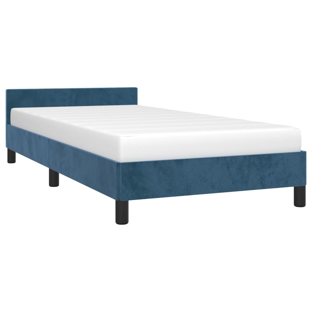 vidaXL Estrutura de cama c/ cabeceira 90x190 cm veludo azul-escuro