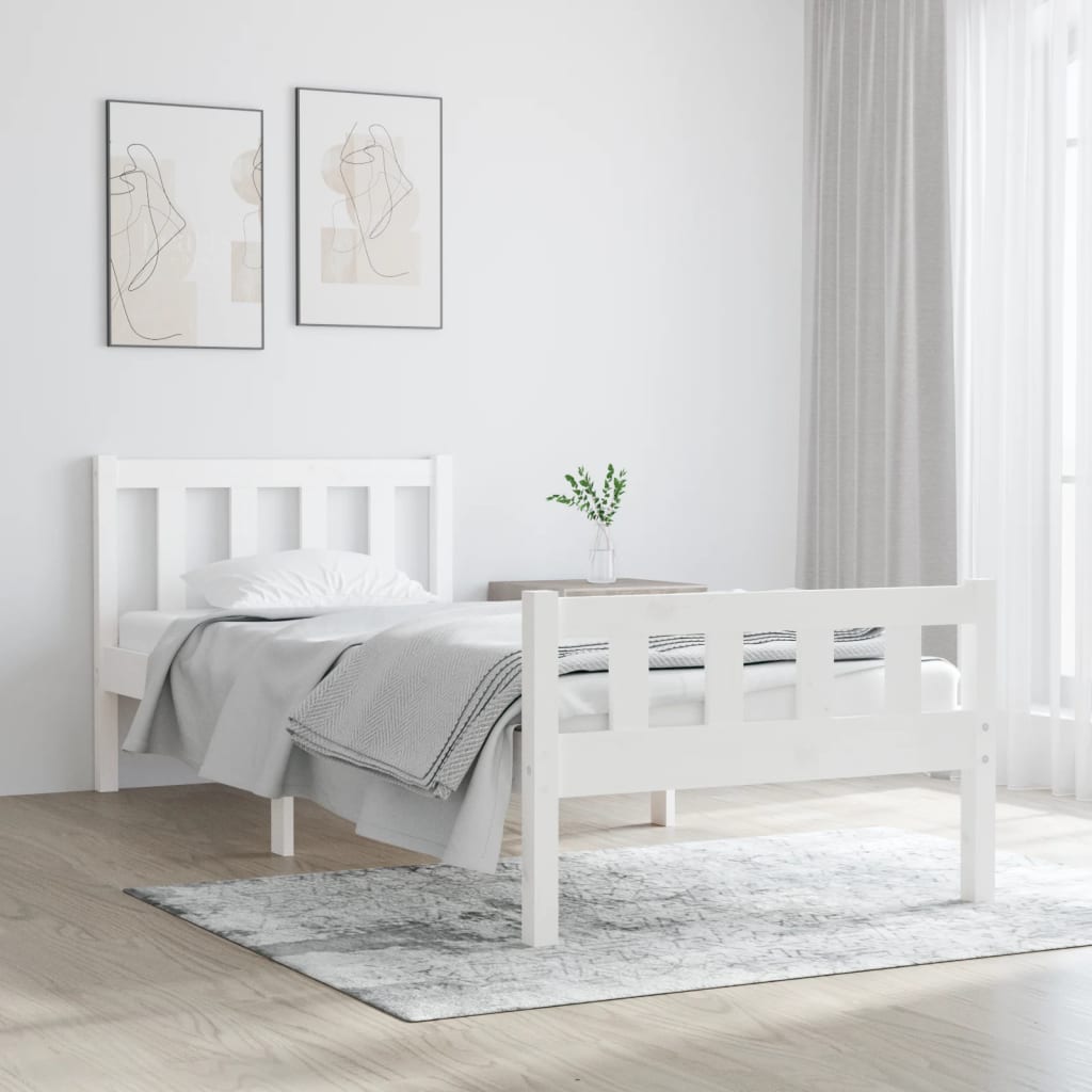 vidaXL Estrutura cama pequena solteiro 75x190 cm madeira maciça branco