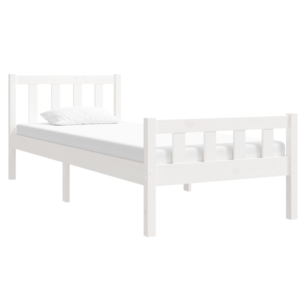 vidaXL Estrutura cama pequena solteiro 75x190 cm madeira maciça branco