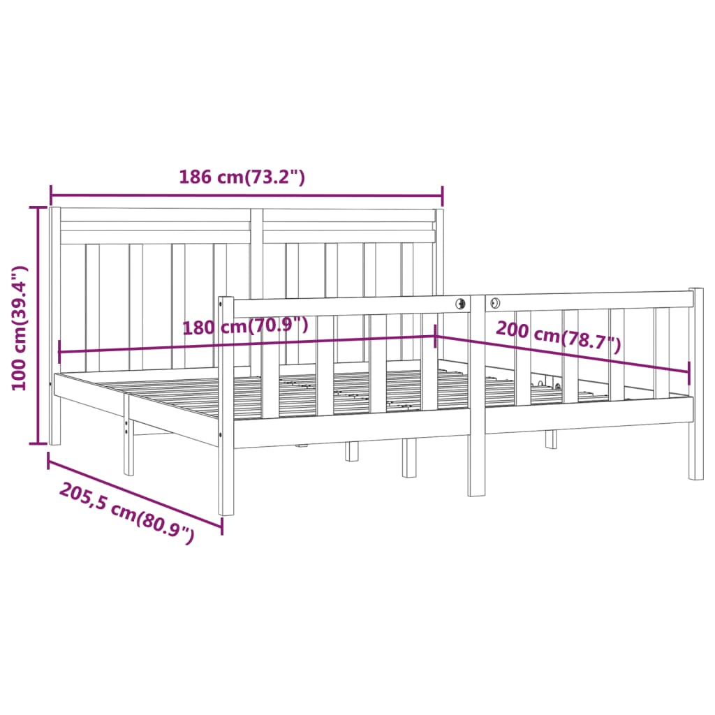 vidaXL Estrutura de cama super king 180x200 cm pinho maciço branco