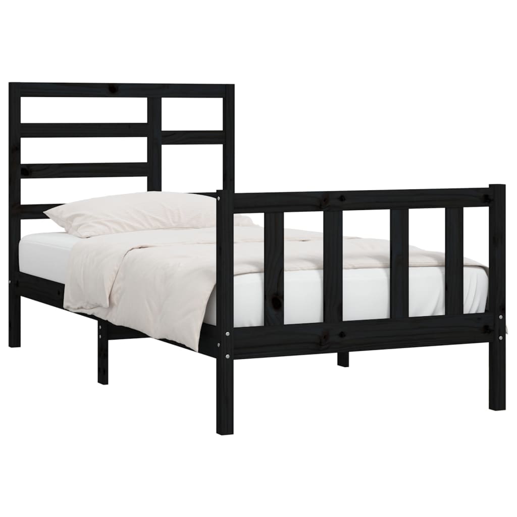 vidaXL Estrutura de cama 100x200 cm pinho maciço preto