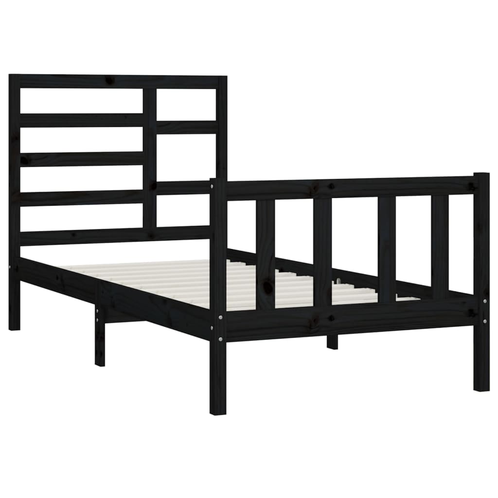 vidaXL Estrutura de cama 100x200 cm pinho maciço preto