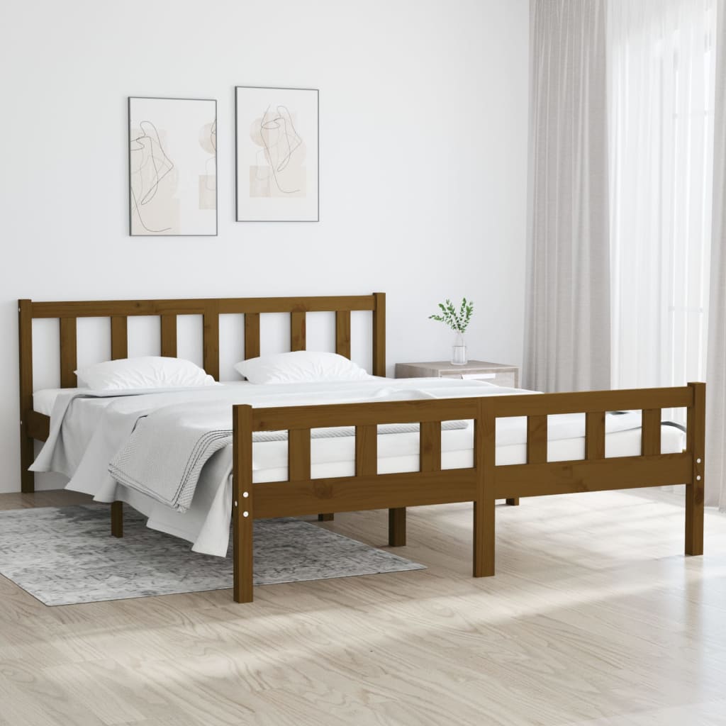 vidaXL Estrutura de cama 140x200 cm madeira maciça castanho mel