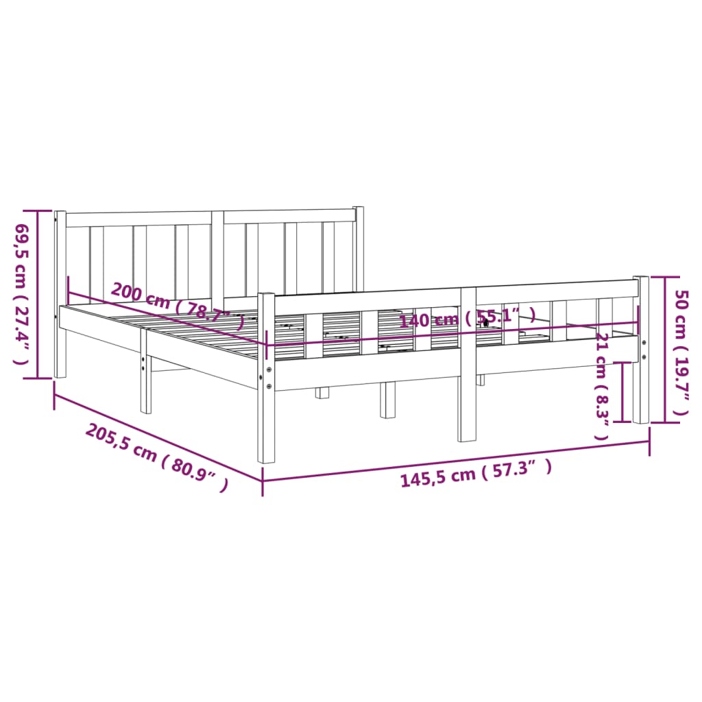 vidaXL Estrutura de cama 140x200 cm madeira maciça castanho mel