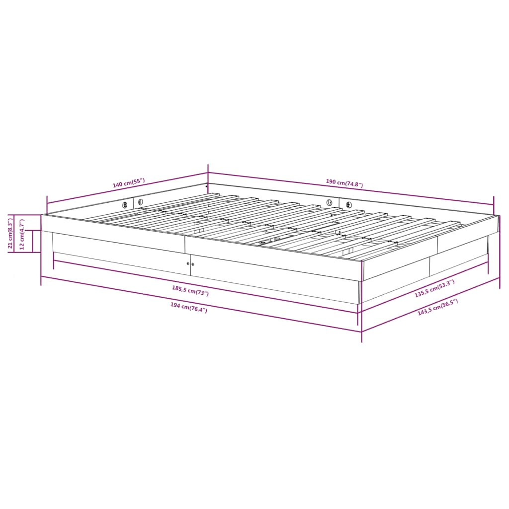 vidaXL Estrutura de cama 140x190 cm madeira maciça branco