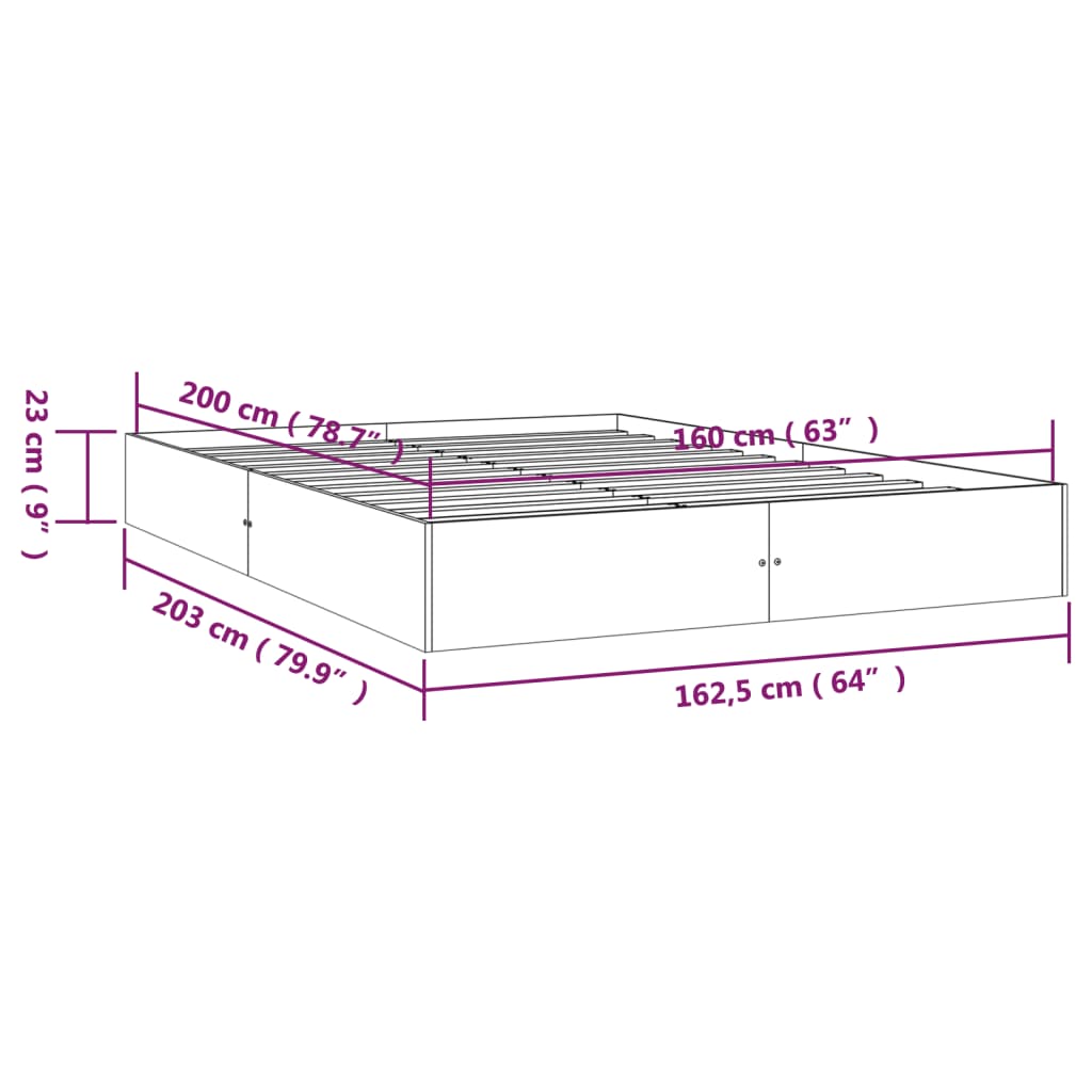 vidaXL Estrutura de cama 160x200 cm madeira maciça preto