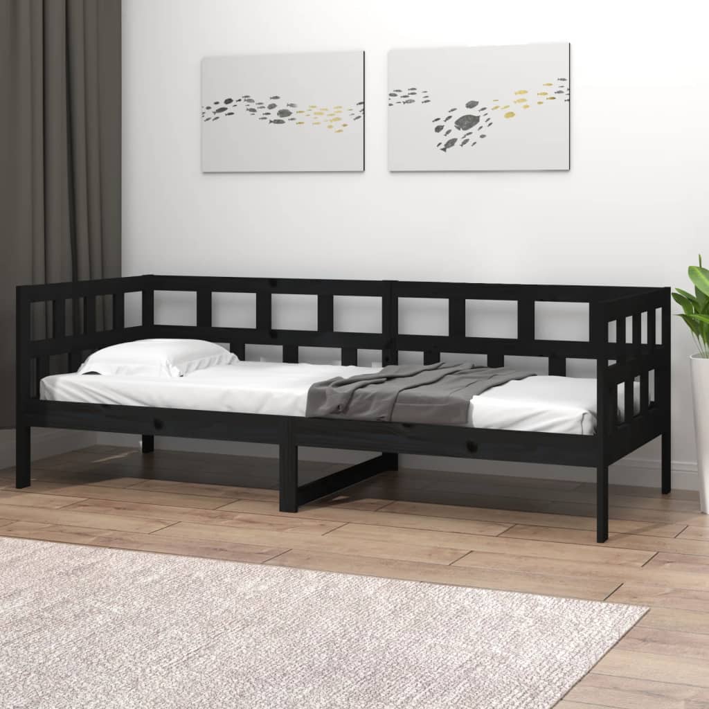 vidaXL Sofá-cama 90x190 cm madeira de pinho maciça preto