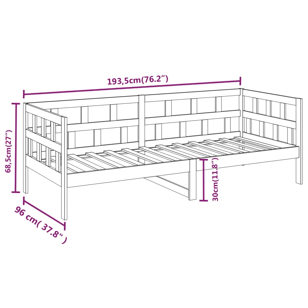 vidaXL Sofá-cama 90x190 cm madeira de pinho maciça preto