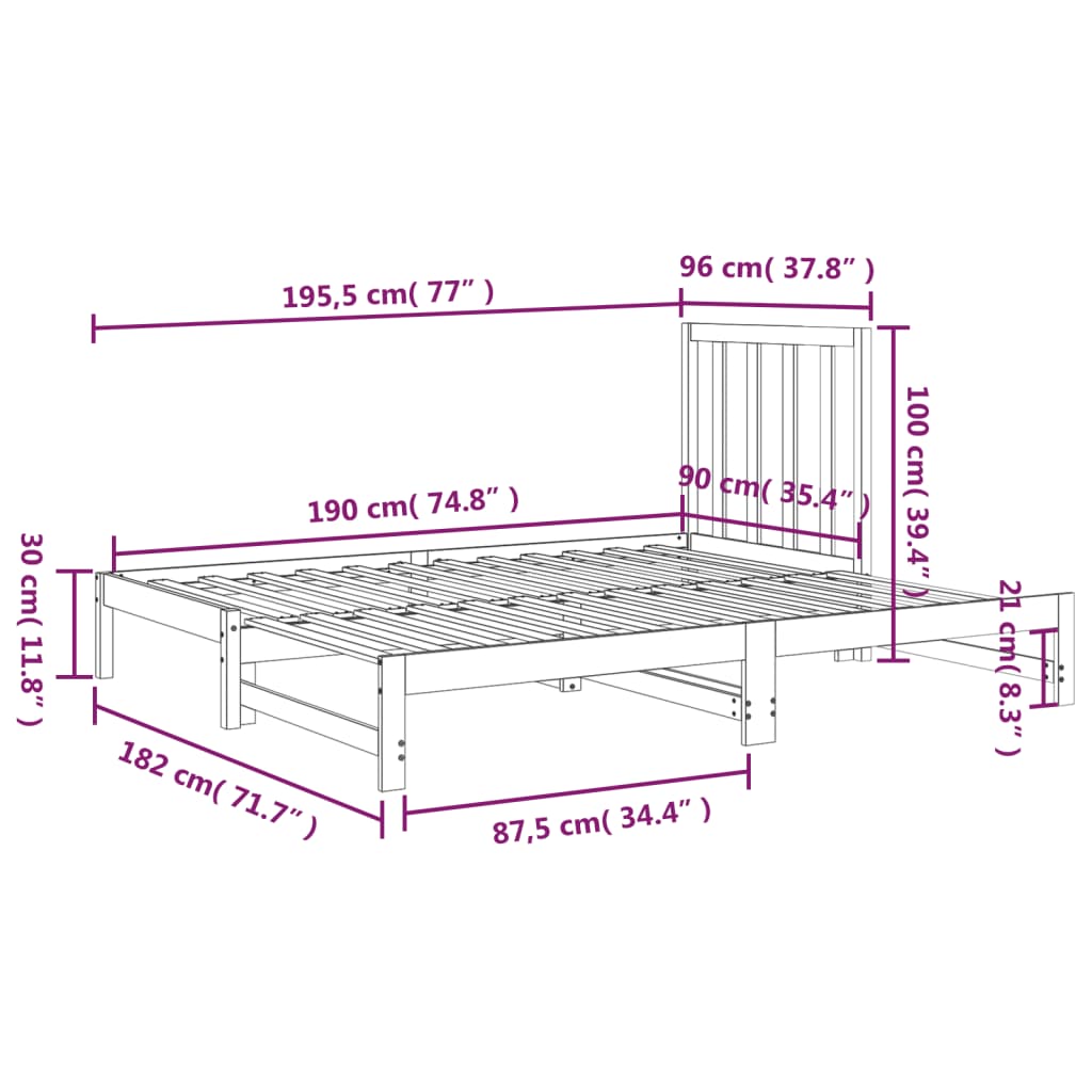 vidaXL Estrutura sofá-cama de puxar 2x(90x190) cm pinho maciço cinza