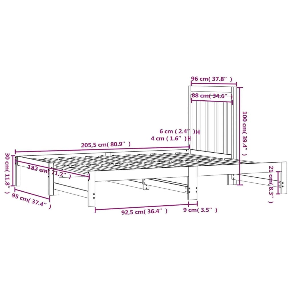 vidaXL Sofá-cama de puxar 2x(90x200) cm pinho maciço branco