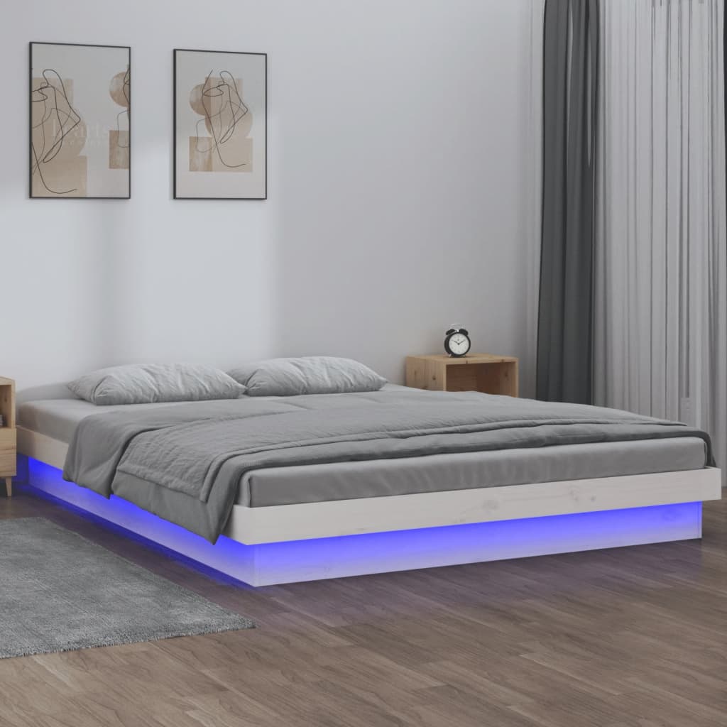 vidaXL Estrutura cama c/ LED pequena casal 120x190 cm pinho branco