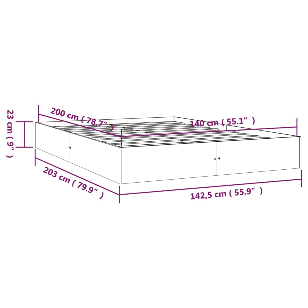 vidaXL Estrutura de cama 140x200 cm madeira maciça branco