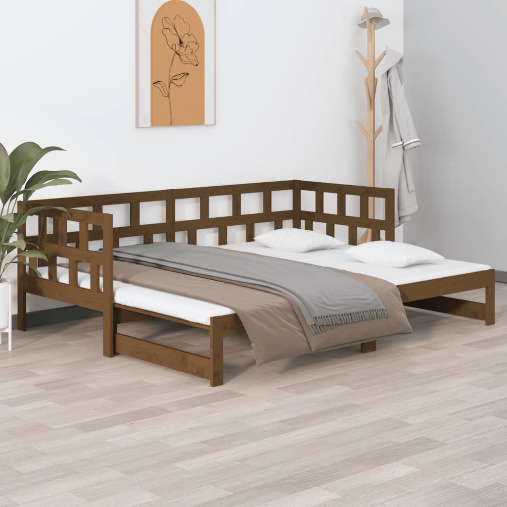 vidaXL Estrutura sofá-cama de puxar pinho maciço castanho 2x(90x190)cm