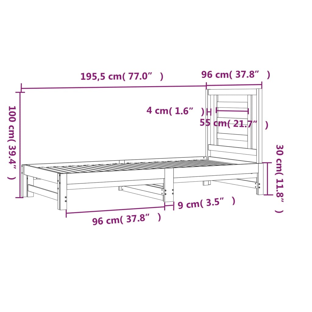 vidaXL Estrutura sofá-cama de puxar 2x(90x190) cm pinho maciço