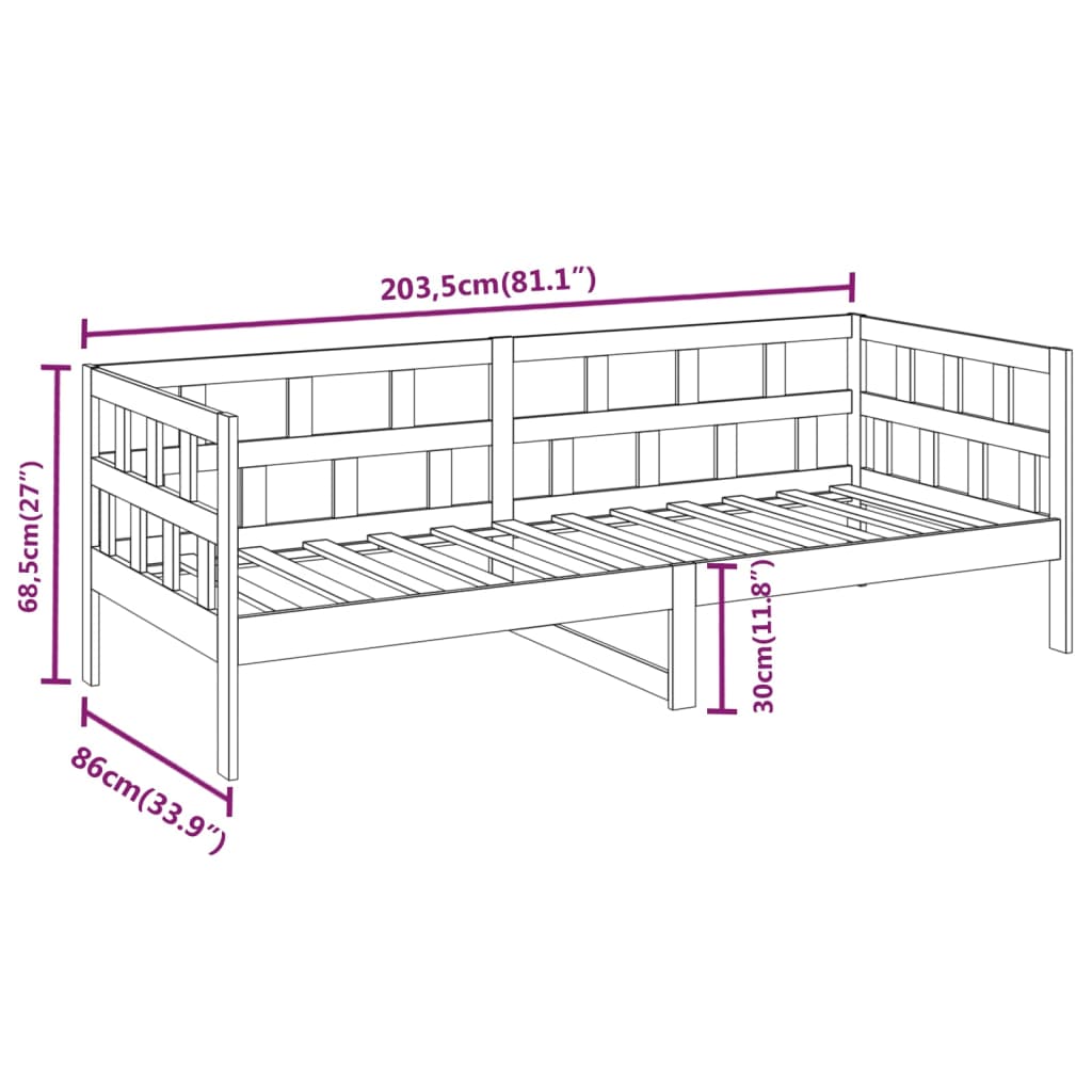 vidaXL Sofá-cama 80x200 cm madeira de pinho maciça preto