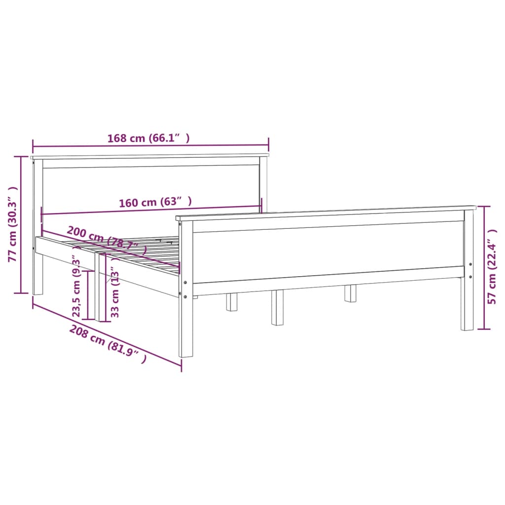 vidaXL Estrutura de cama 160x200 cm pinho maciço