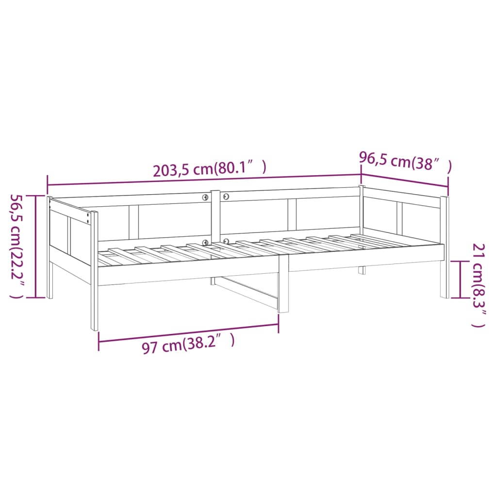 vidaXL Sofá-cama 90 x 200 cm madeira de pinho maciça