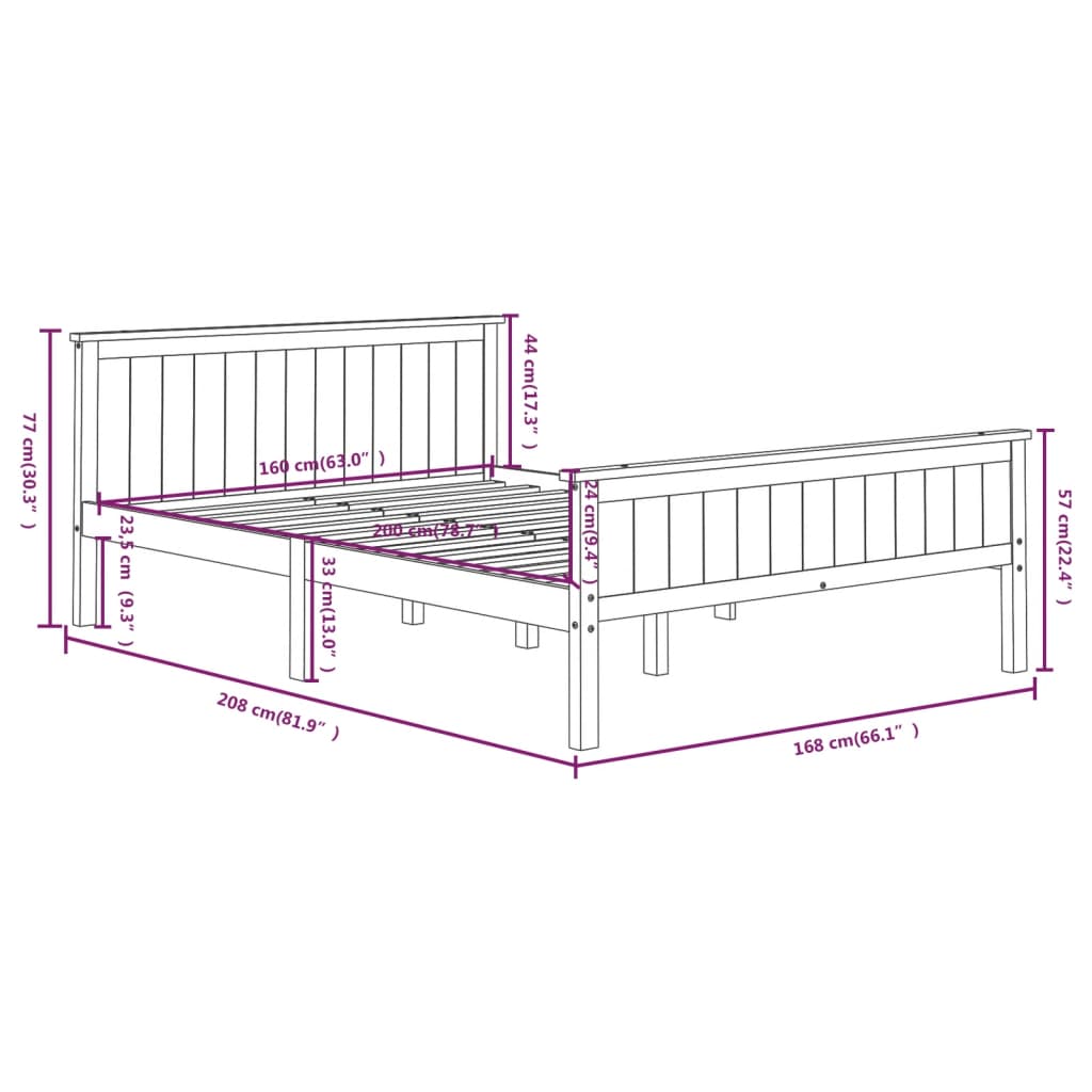 vidaXL Estrutura de cama 160x200 cm pinho maciço castanho-escuro