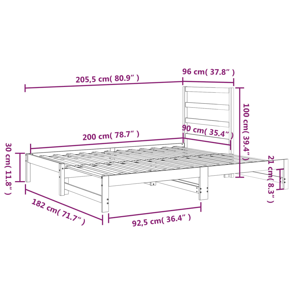 vidaXL Sofá-cama de puxar 2x(90x200) cm pinho maciço branco