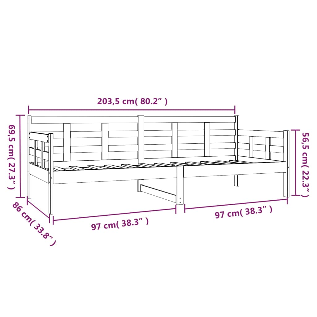 vidaXL Sofá-cama 80x200 cm madeira de pinho maciça cinzento