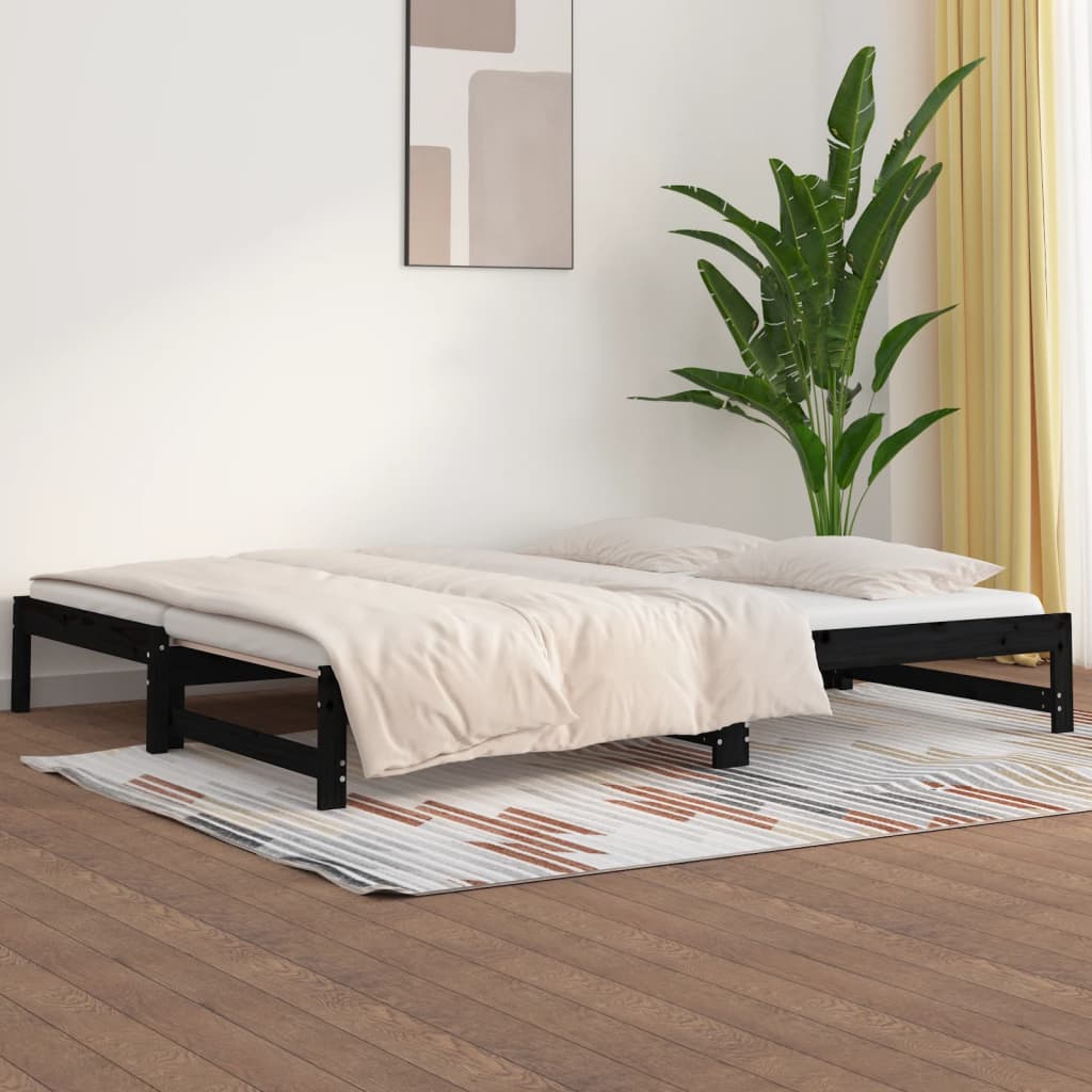 vidaXL Sofá-cama de puxar 2x(80x200) cm pinho maciço preto