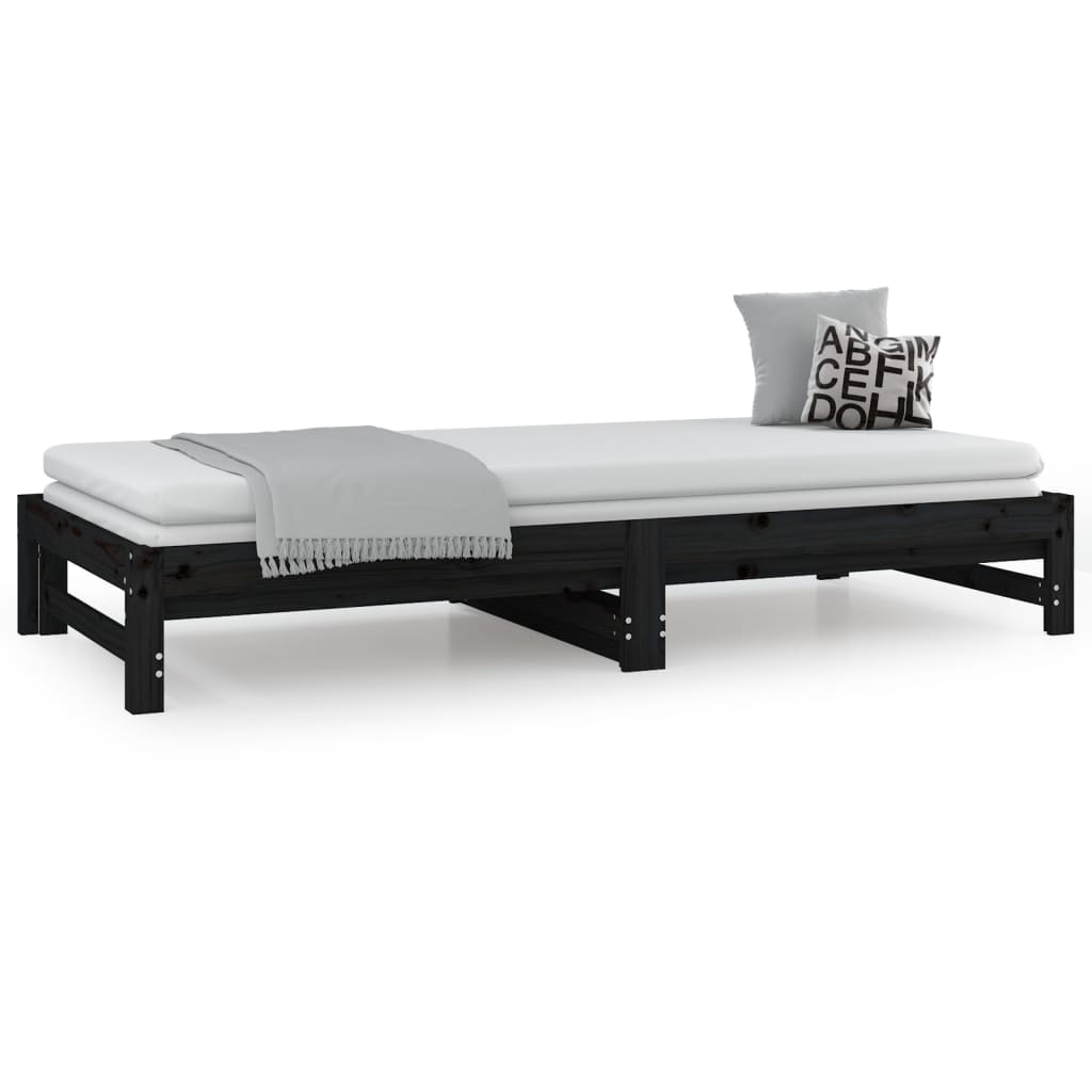 vidaXL Sofá-cama de puxar 2x(80x200) cm pinho maciço preto