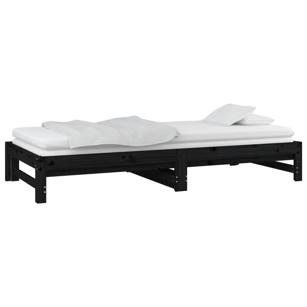 vidaXL Sofá-cama de puxar 2x(80x200) cm pinho maciço preto