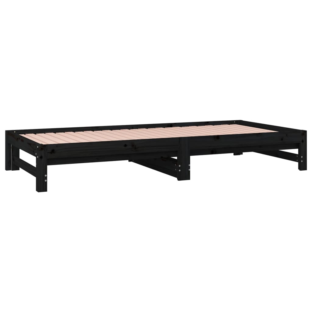 vidaXL Sofá-cama de puxar 2x(80x200) cm pinho maciço preto