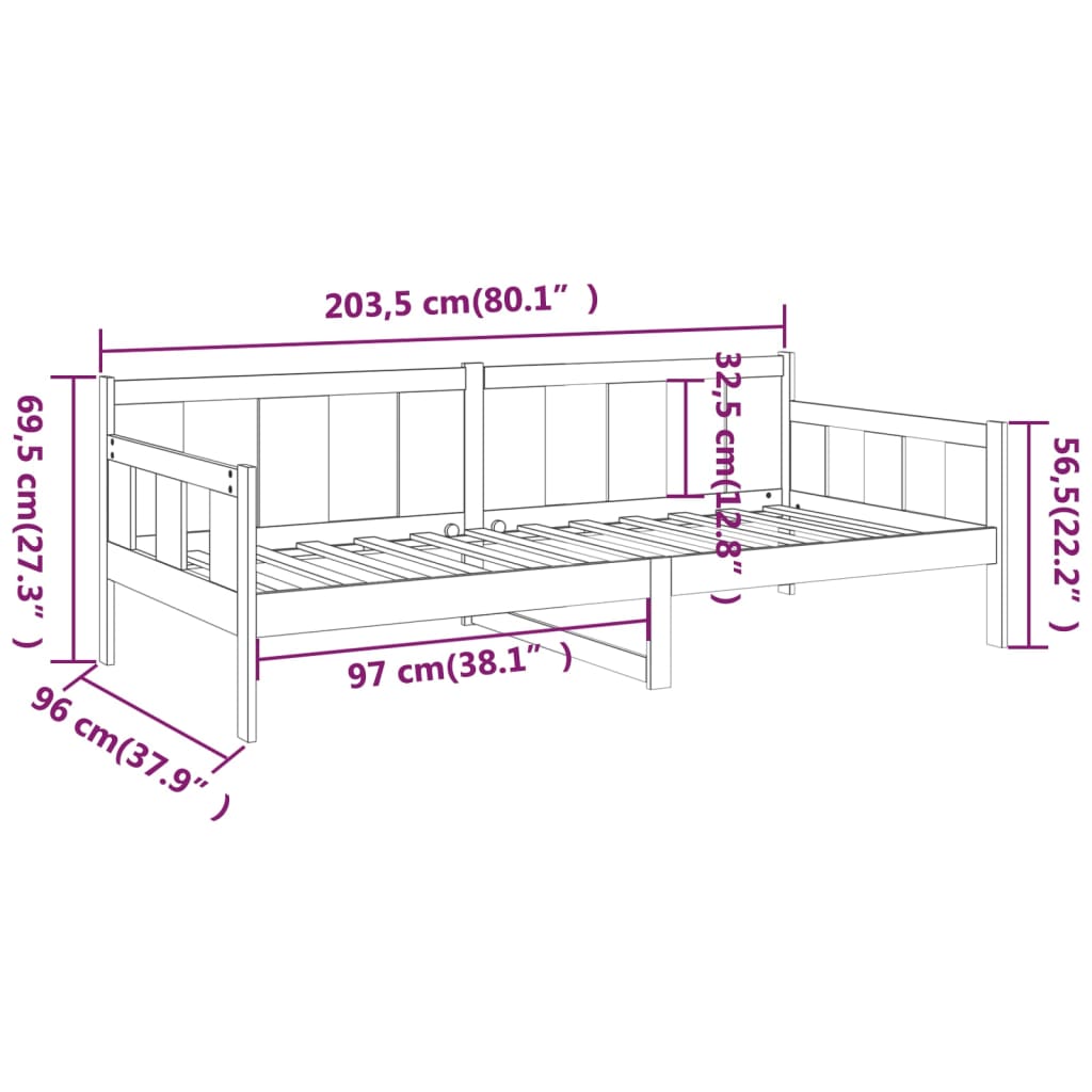 vidaXL Sofá-cama 90x200 cm madeira de pinho maciça branco