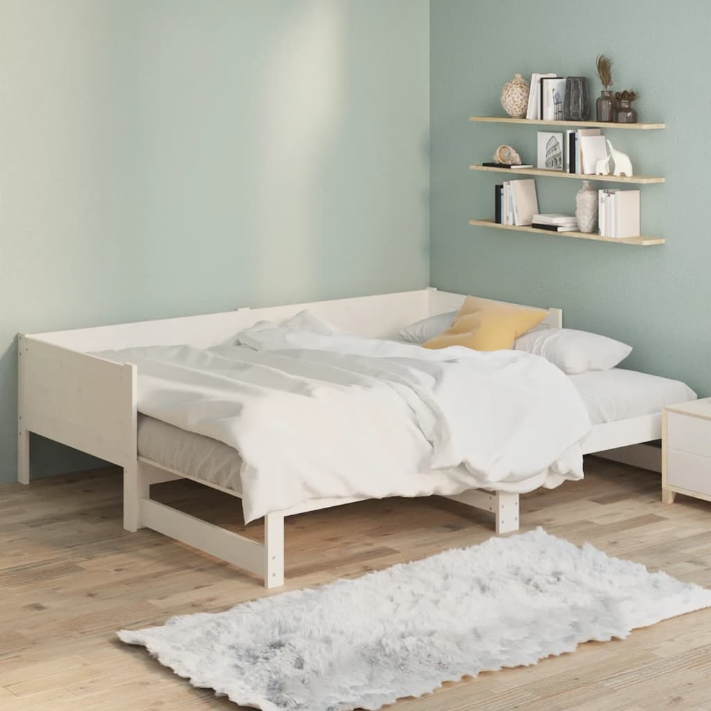 vidaXL Estrutura sofá-cama de puxar pinho maciço branco 2x(90x190) cm