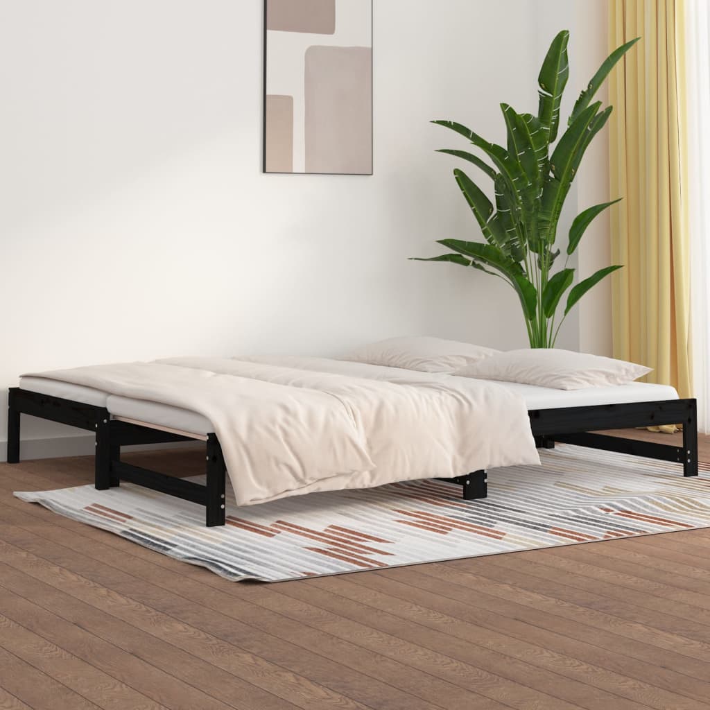 vidaXL Estrutura sofá-cama de puxar 2x(90x190) cm pinho maciço preto