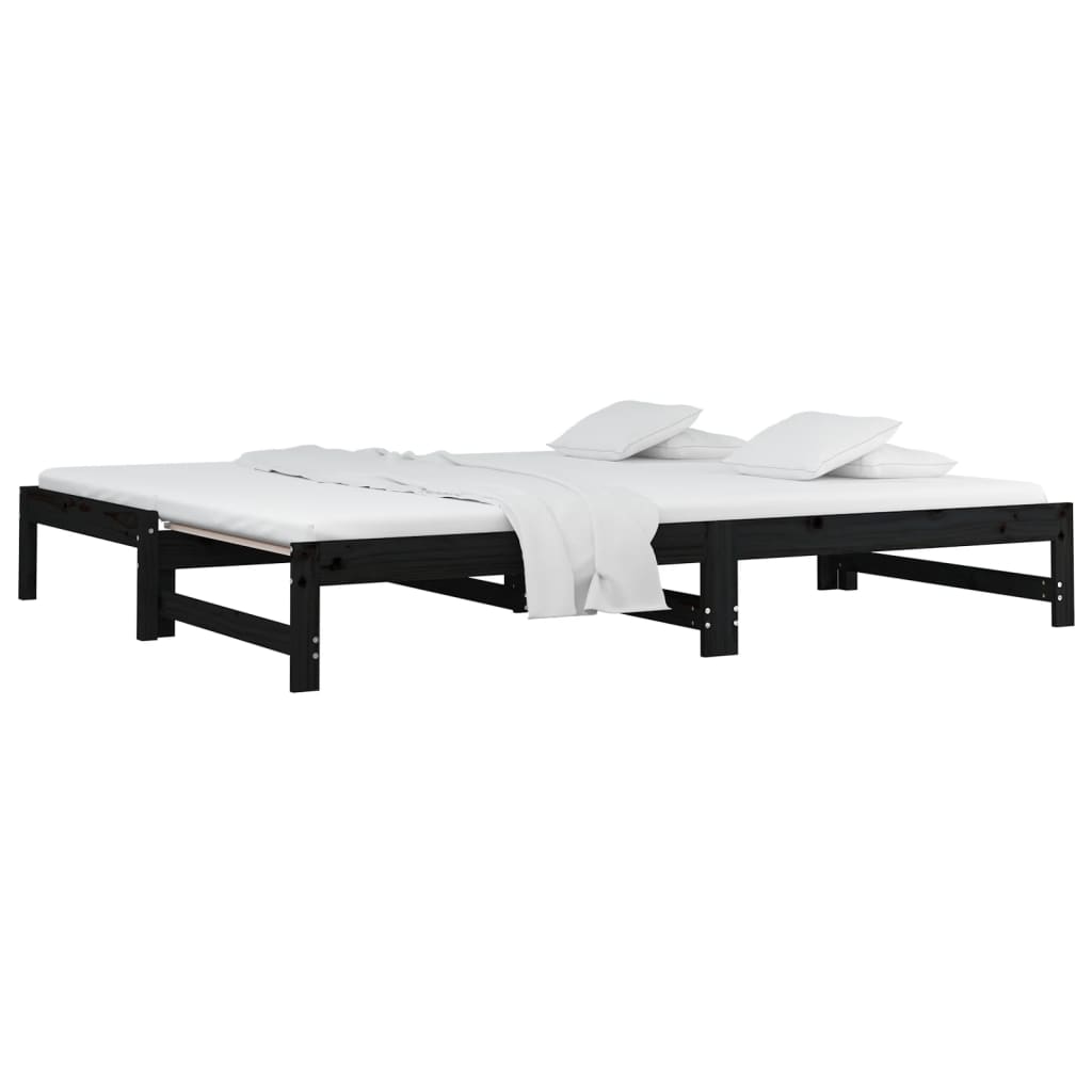 vidaXL Estrutura sofá-cama de puxar 2x(90x190) cm pinho maciço preto