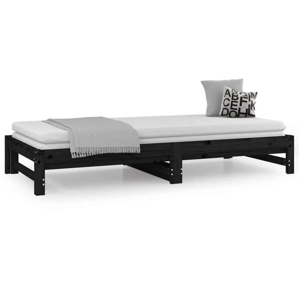 vidaXL Estrutura sofá-cama de puxar 2x(90x190) cm pinho maciço preto