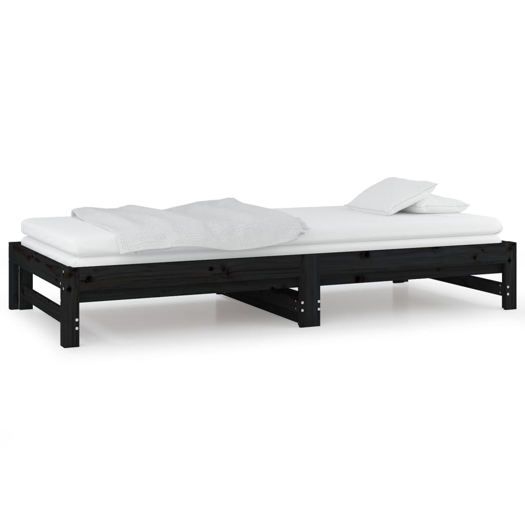 vidaXL Estrutura sofá-cama de puxar 2x(90x190) cm pinho maciço preto