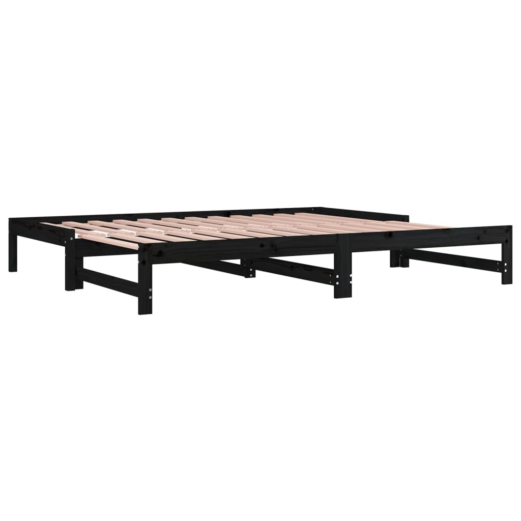 vidaXL Estrutura sofá-cama de puxar 2x(90x190) cm pinho maciço preto