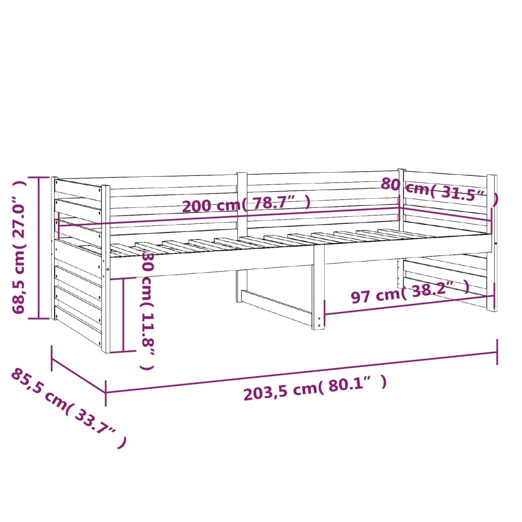 vidaXL Sofá-cama 80x200 cm madeira de pinho maciça preto