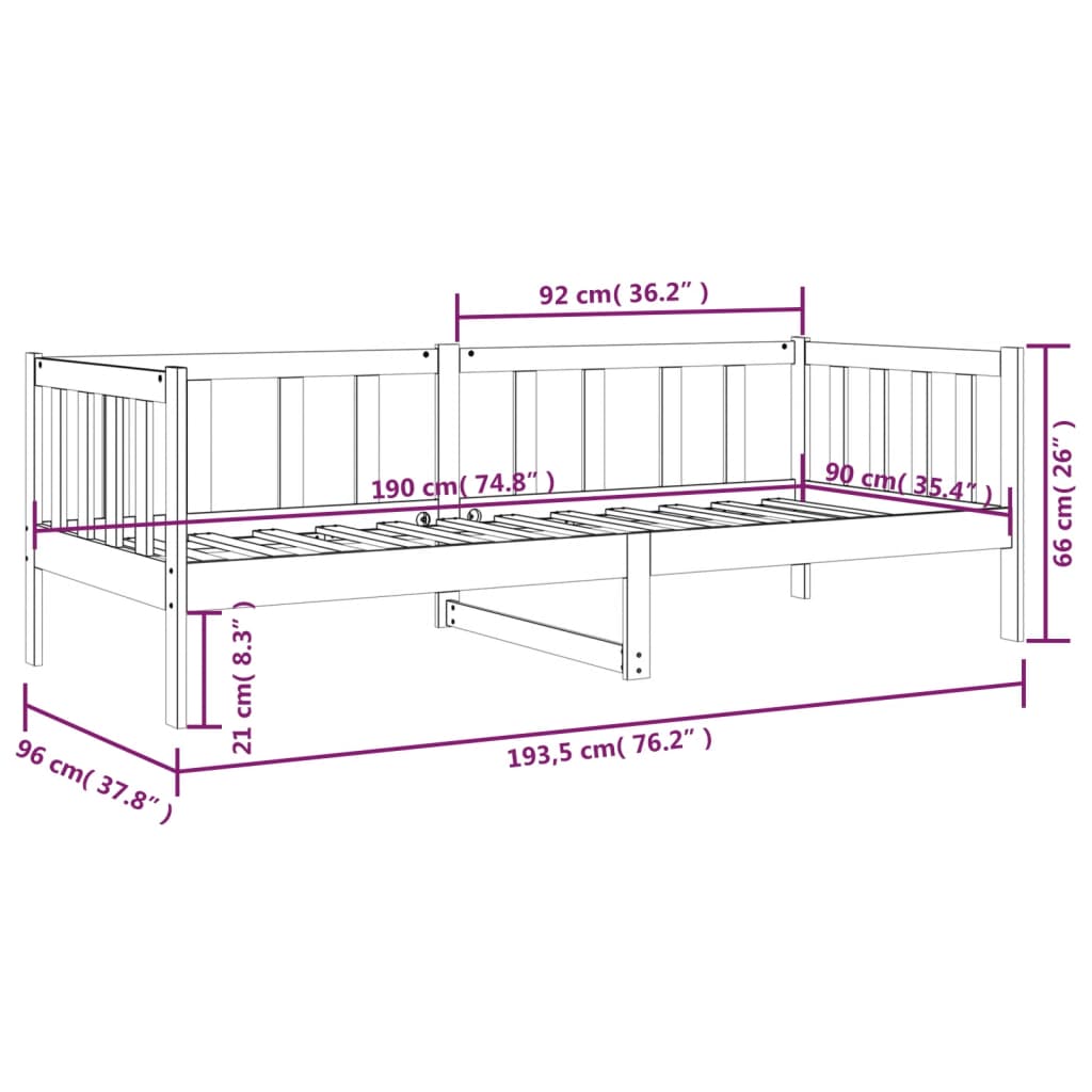 vidaXL Sofá-cama 90x190 cm madeira de pinho maciça castanho mel