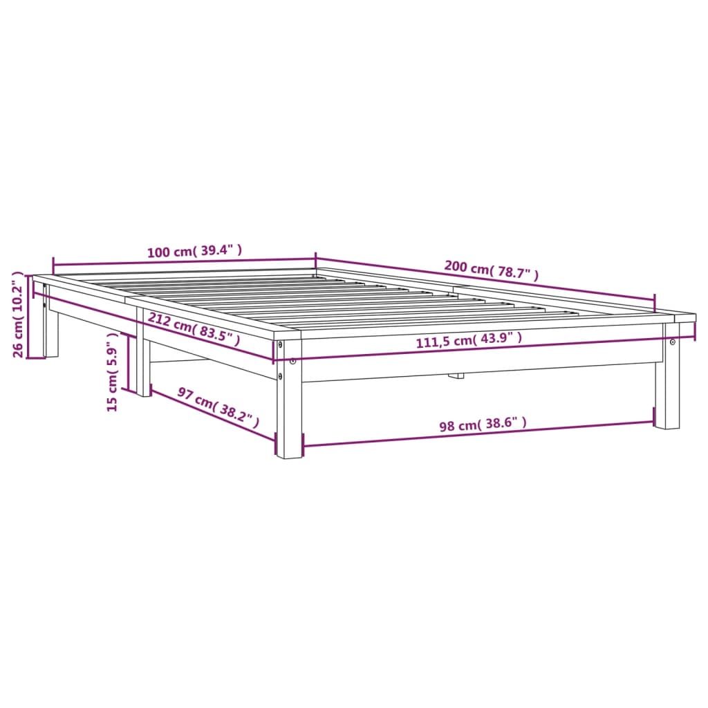 vidaXL Estrutura de cama 100x200 cm pinho maciço cinzento