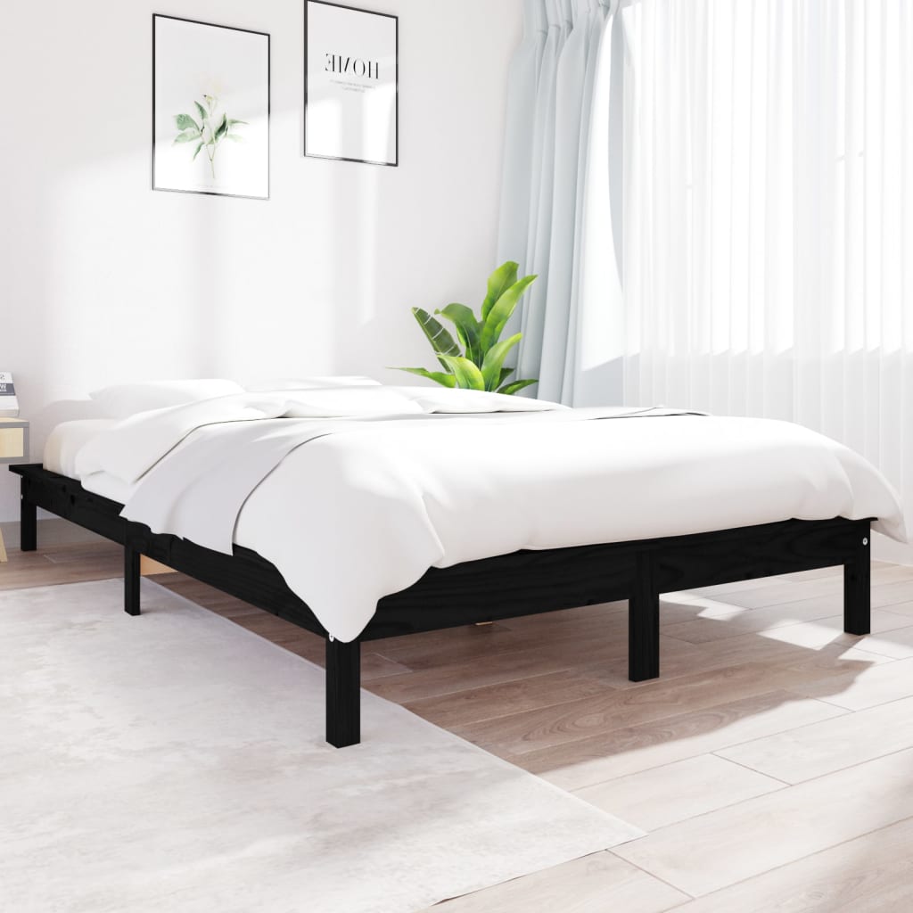 vidaXL Estrutura de cama king size 150x200 cm pinho maciço preto