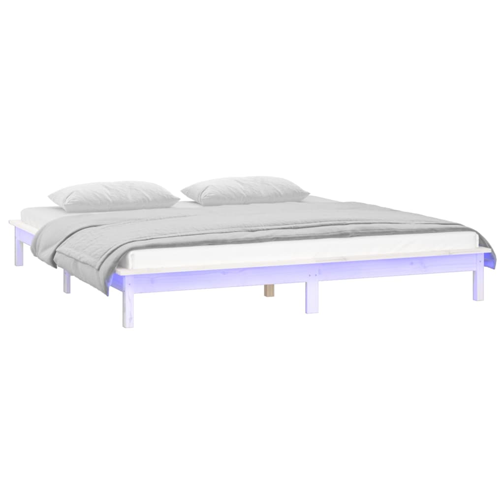 vidaXL Estrutura cama c/ LED pequena casal 120x190 cm pinho branco